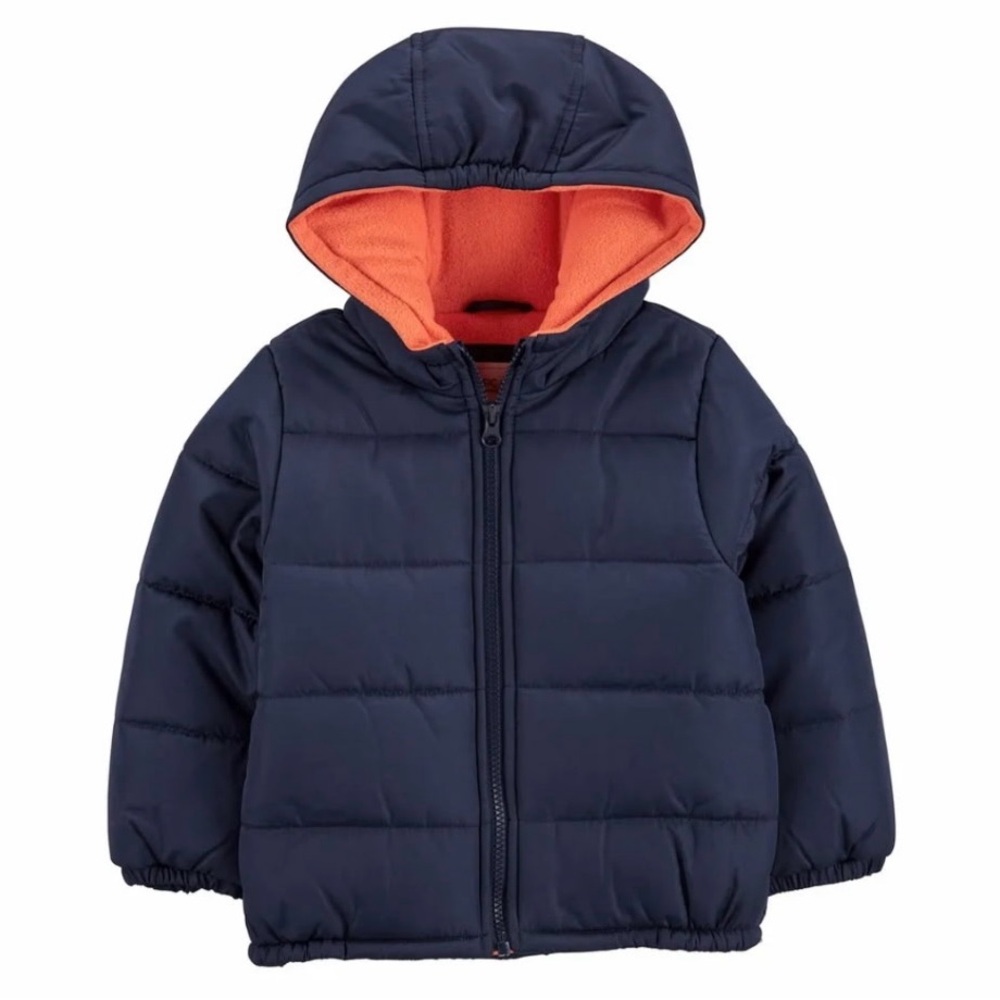 Navy Blue Puffer Jacket with Orange Lining
